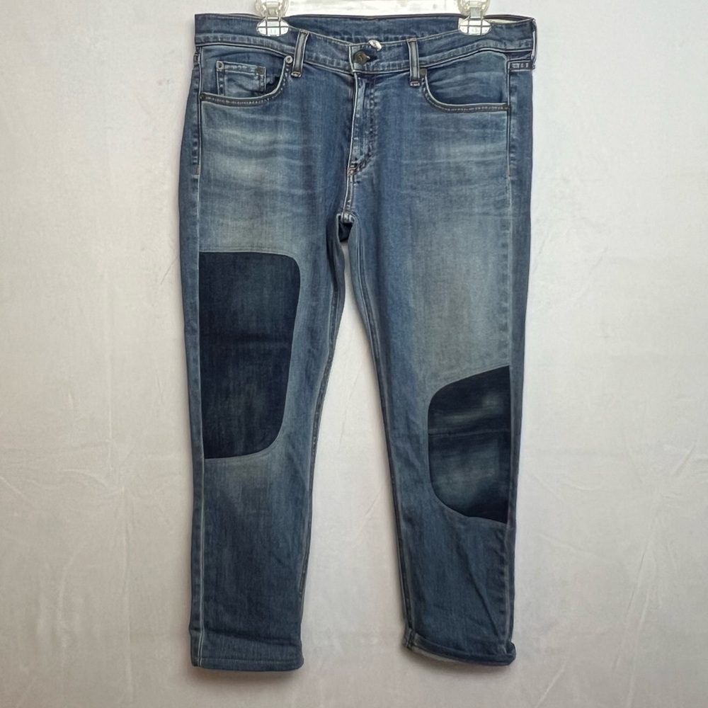 rag & bone Tomboy Blue Cropped Ankle Jeans Dark Patches Denim Sz 30